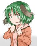  animal_ears dress green_eyes green_hair kasodani_kyouko looking_at_viewer nanana_(chicken_union) pink_dress shocked_eyes short_hair solo tears touhou trembling upper_body 