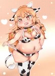  1girl bell breasts brown_eyes brown_hair cleavage collar cow_girl fat horns large_breasts pixiv_thumbnail resized tail 