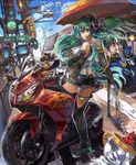  aqua_eyes aqua_hair blush boots breasts cloud day detached_sleeves goodsmile_company green_eyes ground_vehicle hatsune_miku headphones himuro_(dobu_no_hotori) long_hair mikudayoo motor_vehicle motorcycle open_mouth outdoors panties race_queen skirt sky smile solo thigh_boots thighhighs traffic_light twintails umbrella underwear very_long_hair vocaloid zettai_ryouiki 
