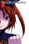  bad_end_precure bad_end_sunny bloom character_name dark_persona hair_ornament highres magical_girl md5_mismatch nishi_koutarou out_of_frame portrait precure red_eyes red_hair short_hair simple_background smile_precure! solo white_background 