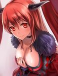  breasts choker cleavage dress foreshortening horns huge_breasts long_hair looking_at_viewer maou_(maoyuu) maoyuu_maou_yuusha red_eyes red_hair smile solo tea_(nakenashi) 