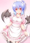  :p absurdres akkii_(meragold) alternate_costume apron bad_id bad_pixiv_id bat_wings black_legwear blue_hair choker dress enmaided frills garter_straps highres maid maid_headdress red_eyes remilia_scarlet short_hair smile solo thighhighs tongue tongue_out touhou wings 