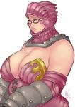  armor bad_id bad_pixiv_id breasts cleavage dated glasses gloves helmet huge_breasts kusagami_style lips original plump signature simple_background solo upper_body white_background 