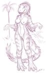  breasts caribou_(artist) dinosaur feathers female nude pussy sara_palmer scalie sketch solo 