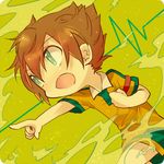  aggressive_beat armband bad_id bad_pixiv_id brown_hair chibi dutch_angle inazuma_eleven_(series) inazuma_eleven_go inazuma_eleven_go_chrono_stone lowres male_focus open_mouth p-suke raimon raimon_soccer_uniform soccer_uniform solo sportswear waveform 