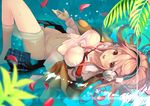  :d blush breasts headphones jacket leaf long_hair looking_at_viewer lying medium_breasts nipples nitroplus on_back open_clothes open_jacket open_mouth open_skirt panties partially_submerged petals pink_eyes plaid plaid_skirt pleated_skirt see-through skirt skirt_removed smile solo super_sonico underwear upside-down water wet wet_clothes white_panties yoo_(tabi_no_shiori) 