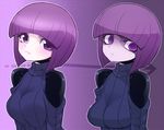  bad_id bad_pixiv_id bags_under_eyes bangs blush breasts detached_sleeves medium_breasts multiple_views necro-chan_(space_jin) necromancer original pale_skin purple_eyes purple_hair ribbed_sweater ringed_eyes short_hair space_jin sweater transformation turtleneck 