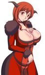  1girl breasts cleavage highres horns huge_breasts maou_(maoyuu) maoyuu_maou_yuusha orizen red_eyes red_hair 