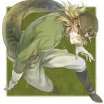  bad_id bad_pixiv_id bandages blonde_hair blue_eyes boots diego_brando gloves green_shirt hat jojo_no_kimyou_na_bouken lowres male_focus scary_monsters_(stand) shirt solo stand_(jojo) steel_ball_run sweater tail turtleneck yuzuki_karu 