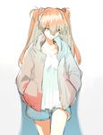  bad_id bad_pixiv_id blue_eyes blue_hair hands_in_pockets jacket long_hair looking_at_viewer muraichi neon_genesis_evangelion open_clothes open_jacket orange_hair shorts solo souryuu_asuka_langley 