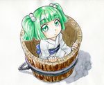  :&lt; bucket child from_above green_eyes green_hair hair_bobbles hair_ornament japanese_clothes kawachi_koorogi kisume solo touhou traditional_media twintails watercolor_(medium) wooden_bucket 