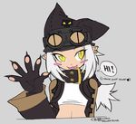  blonde_hair cat_hat crybringer cute demon dialog disgaea english_text hair hat midriff oddly_sexy overlord-zerato plain_background playful skull slit_pupils solo text thief white_background yellow_eyes 
