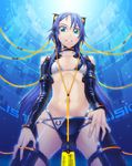  bikini bikini_top blue_hair flat_chest green_eyes heterochromia highres itou_(onsoku_tassha) long_hair looking_at_viewer looking_down navel original solo swimsuit very_long_hair 