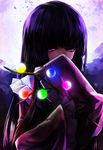  absurdres black_hair branch covering_mouth full_moon glowing highres hime_cut houraisan_kaguya japanese_clothes jeweled_branch_of_hourai long_hair mister_rhino_(wangzisama1001) moon night purple_eyes solo touhou 