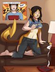  angrboda black_hair clothing comic electricity english_text female fur gender_transformation hair human lamp mako_the_raichu male mammal mtf nintendo nintendo_ds pok&#233;mon pok&eacute;mon raichu sofa table text torn_clothing transformation video_games yellow_fur 