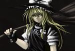  black black_background blonde_hair broom fingerless_gloves gloves hat kirisame_marisa long_hair puffy_short_sleeves puffy_sleeves rei_hana_(nachis514) short_sleeves solo touhou yellow_eyes 