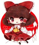  ascot bad_id bad_pixiv_id bare_shoulders bow brown_hair character_name detached_sleeves eyes full_body hair_bow hair_tubes hakurei_reimu haru431 heart long_sleeves loose_socks mary_janes open_mouth red_eyes shoes simple_background skirt smile socks touhou 