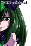  bad_end_march bad_end_precure bloom character_name dark_persona green_eyes green_hair hair_ornament highres long_hair magical_girl nishi_koutarou out_of_frame portrait precure simple_background smile_precure! solo white_background 