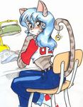  blush book feline female hair hypnosis jeans mammal mind_control raised_tail sitting socks student sue-chan_(artist) watch 