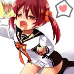  brown_eyes brown_hair heart isshiki_akane kouji_(kari) mayonnaise national_shin_ooshima_school_uniform school_uniform scrunchie sexually_suggestive short_hair short_shorts shorts solo squeeze_bottle twintails vividred_operation 