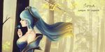  aqua_hair bad_deviantart_id bad_id bare_shoulders bird blonde_hair breasts character_name closed_eyes fingernails gradient_hair hair_ornament hairclip jewelry large_breasts league_of_legends long_hair multicolored_hair nail_polish ring roseberries solo sona_buvelle tree twintails watermark 