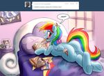  bed blush book butt cute english_text equine female feral friendship_is_magic horse looking_at_viewer looking_back mammal my_little_pony pegasus pillow pluckyninja pony purple_eyes rainbow_dash_(mlp) solo text timber_(artist) wings 