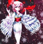  cardfight!!_vanguard fantasy_petal_storm_shirayuki feathers japanese_clothes kimono murakumo scarf short_hair snowflakes white_hair yellow_eyes yukata 