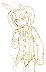  alice_in_wonderland animal_ears bad_id bad_pixiv_id cosplay cr72 fei_rune inazuma_eleven_(series) inazuma_eleven_go inazuma_eleven_go_chrono_stone male_focus monochrome open_mouth pocket_watch sketch solo vest watch white_background white_rabbit white_rabbit_(cosplay) 