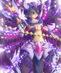 black_hair breasts cardfight!!_vanguard cleavage feathers fur gem green_eyes mistress_hurricane monster_girl pale_moon short_hair sword tattoo weapon whip whip_sword wings 