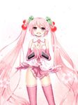  cherry detached_sleeves food fruit hands_on_own_chest hatsune_miku headset highres long_hair md5_mismatch nanatsuba necktie open_mouth petals pink_eyes pink_hair sakura_miku skirt solo thighhighs twintails very_long_hair vocaloid white_background 