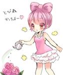  1girl bow child dress flower loli lowres pink pink_hair translated watering_can white_background 