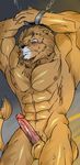  abs anthro balls biceps big_muscles big_penis blush bound brown_fur brown_hair erection eyes_closed feline flexing fur gay hair hentist lion male mammal muscles nipples nude pecs penis pose presenting sheath shishimaru_genjurou solo standing sweat toned vein 