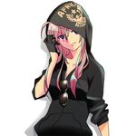  bad_id bad_pixiv_id clothes_writing gloves grin hanna-justina_marseille hood hoodie long_hair pink_hair sleeves_pushed_up smile strike_witches sunglasses ueno_yu world_witches_series 