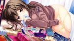  bed blue_eyes blush brown_hair cellphone fingering long_hair lying magazine masturbation on_side original panties panty_pull phone pillow pussy_juice solo souji_hougu sweater underwear yellow_panties 