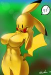  2013 anthrofied blue_eyes breasts creature cute female forest mouse navel nintendo nude pikachu pok&eacute;mon rodent shnider solo tree video_games 