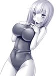  blush breast_suppress breasts large_breasts navel one-piece_swimsuit original school_swimsuit short_hair simple_background solo swimsuit tsukumiya_amane white_background 