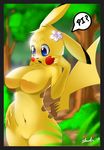  anthro anthrofied blue_eyes breasts creature cute female flower forest mammal mouse navel nintendo nude pikachu pok&#233;mon pok&eacute;mon rodent shnider solo tree video_games 