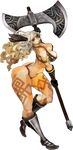  amazon amazon_(dragon's_crown) armlet armor ass bikini_armor blonde_hair boots breasts circlet dragon's_crown feathers full_body gloves green_eyes halberd kamitani_george large_breasts long_hair muscle official_art polearm tattoo thick_thighs thighs transparent_background vanillaware weapon 