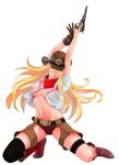  :p bandana belt blonde_hair blue_eyes boots breasts cleavage covered_nipples cowboy_boots cowboy_hat full_body garters gloves gun handgun hat highres long_hair looking_at_viewer lucknight medium_breasts navel no_bra open_clothes open_shirt original revolver see-through shirt single_glove single_thighhigh solo thighhighs tongue tongue_out trigger_discipline weapon western 