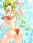  beach bikini cardfight!!_vanguard genderswap green_hair looking_at_viewer narukami red_eyes red_river_dragoon short_hair swimsuit 