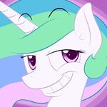  equine eyebrows female feral friendship_is_magic fur hair horn horse lamiaaaa looking_at_viewer mammal multi-colored_hair my_little_pony plain_background pony princess princess_celestia_(mlp) purple_eyes royalty smile unicorn white_fur winged_unicorn wings 