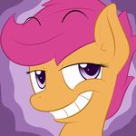  equine eyebrows female feral friendship_is_magic fur hair horn horse lamiaaaa looking_at_viewer mammal my_little_pony orange_fur pegasus plain_background pony purple_eyes purple_hair scootaloo_(mlp) smile wings young 