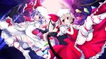  ascot bat bat_wings blonde_hair blue_hair blush crystal flandre_scarlet full_moon hat moon multiple_girls nagii_yuki night open_mouth red_eyes remilia_scarlet short_hair siblings side_ponytail sisters skirt smile thighhighs touhou white_legwear wings 