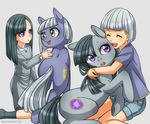  amber_eyes blinkie_pie_(mlp) clothed clothing cute cutie_mark equine eye_contact female feral friendship_is_magic grey_hair group hair horse hug human humanized inkie_pie_(mlp) mammal my_little_pony plain_background pony purple_eyes racoon-kun short_hair smile square_crossover yellow_eyes 