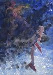  :d blonde_hair darkness fang hair_ribbon highres mary_janes misawa_hiroshi open_mouth outstretched_arms red_eyes ribbon rumia shoes short_hair smile solo touhou traditional_media watercolor_(medium) 