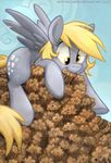  amber_eyes blonde_hair cloud cutie_mark derp_eyes derpy_hooves_(mlp) equine female feral food friendship_is_magic hair horse mammal muffin my_little_pony outside pegasus pony sky solo sophiecabra tess_garman wings yellow_eyes 