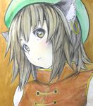  :3 animal_ears bad_id bad_pixiv_id blush brown_hair cat_ears chen earrings hat jewelry kuro_oolong short_hair smile solo touhou 