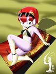  anklet atlasmaximus beach beach_towel bikini cat clothing feline female mammal polly_ester polly_esther pose samurai_pizza_cats seaside swimsuit tight_clothing 