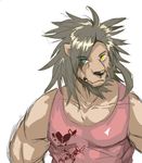  clothing feline heterochromia lion looking_at_viewer male muscles plain_background solo tiluta 