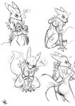  &lt;3 3_toes black_and_white breasts canine chest_tuft digimon digitigrade female fox fur gloves looking_at_viewer mammal monochrome nipples nude plain_background renamon s-nina sketch tuft white_background 